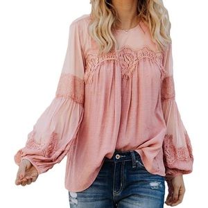 Long sleeve chiffon blouse in peach color